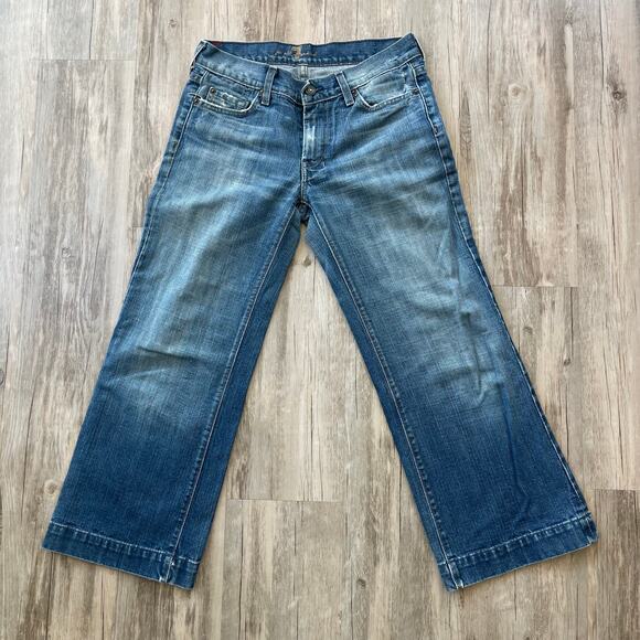 7 For All Mankind Women Waist 28" Dojo Crop Denim Jeans Distressed Inseam 25" - Picture 3 of 9